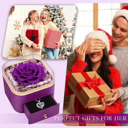 Beferr Valentines Day Gifts for Her Preserved Real Rose with Necklace Eternal Roses Forever Flowers for Delivery Prime Mothers Anniversary Birthday Gifts for Women Mom Grandma Wife Daughter Girlfriend
