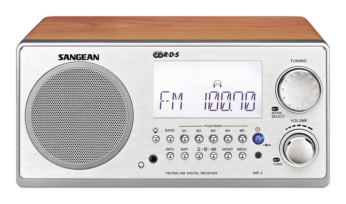 Sangean WR-2 AM/FM-RBDS Wooden Cabinet Digital Tuning Radio (Walnut)