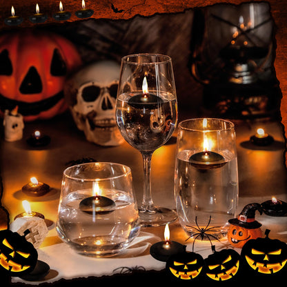 Nuanchu 20 Pcs Halloween Black Floating Candles Centerpieces for Wedding 1.5 Inch Small Unscented Floating Candles Decoration for Wedding Party Thanksgiving Christmas Holiday and Home Pool Decor