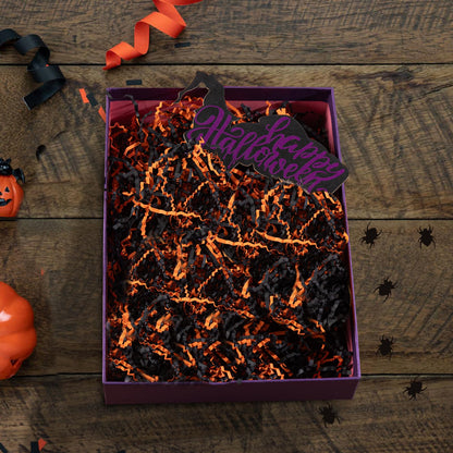 Jocomoni 1LB Halloween Crinkle Cut Paper Shred, Black Orange Crinkle Cut Paper with Spider Confetti Halloween Shredded Paper Filler for Gift Wrapping Craft DIY Packaging Filling Party Supply