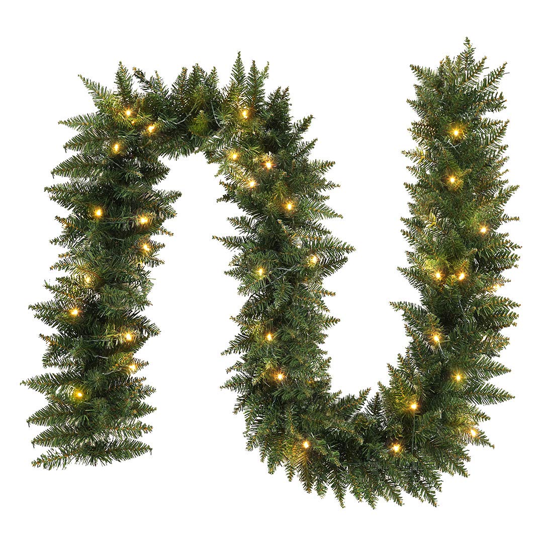 ANOTHERME 9 FT Pre-lit Christmas Garland Holiday Artificial Decor, Christmas Garland with Lights for Stairs Wall Door Indoor Outdoor Garland with Battery Operated Timer