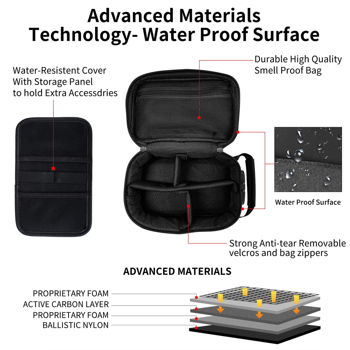 IDEATECH Smell Proof Bag, Stash Box with Lock, Smell Proof Containers, Odorless Travel Storage Bag, Home Organizer Case Lock Box with Accessories, Gift for Women/Men (Black)