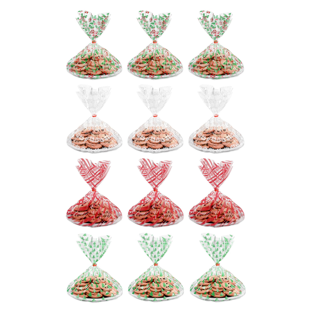 American Greetings Christmas Cellophane Cookie Tray Bags with Twist-Ties, Holiday Patterns (12-Count)