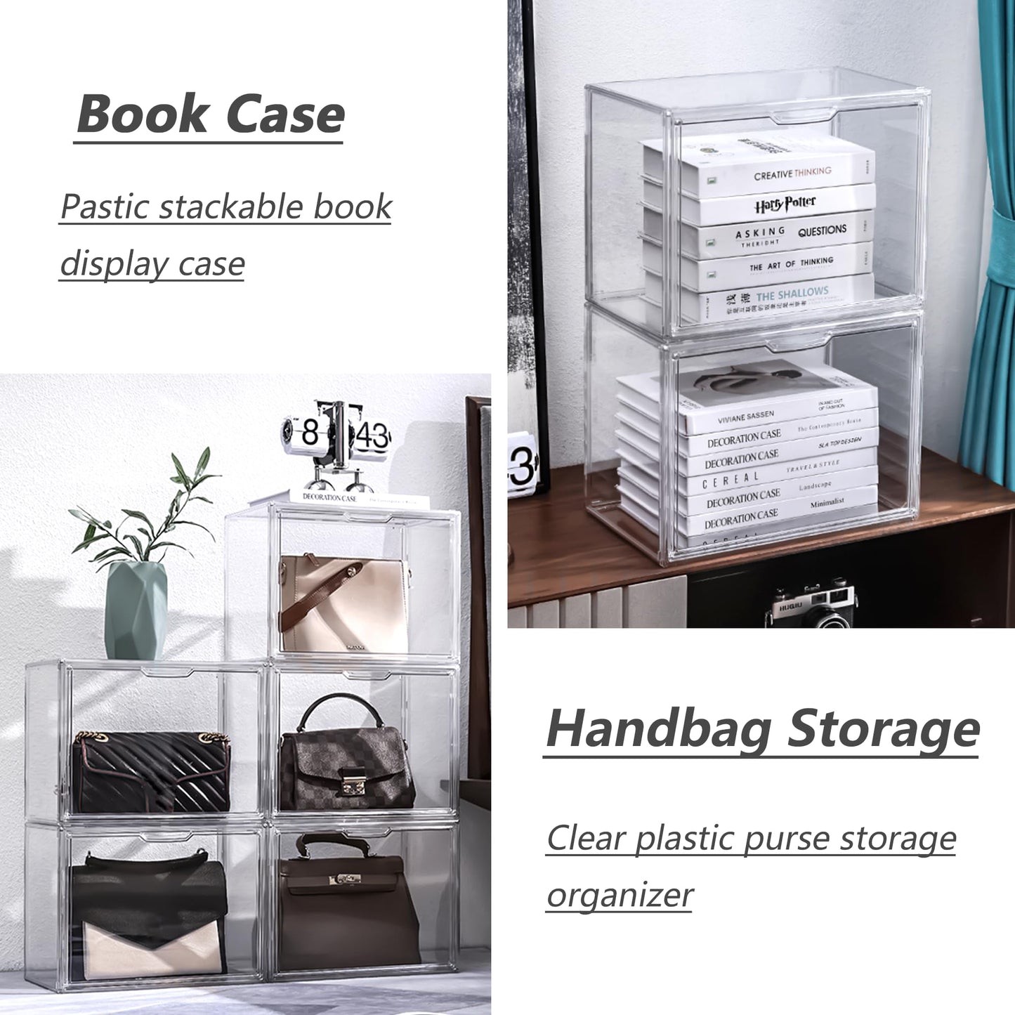Clear Acrylic Display Case, Stackable Plastic Storage Bins with Magnetic Attraction Lid, Showcase for Cosmetic, Large Figures Collectibles, X-Large