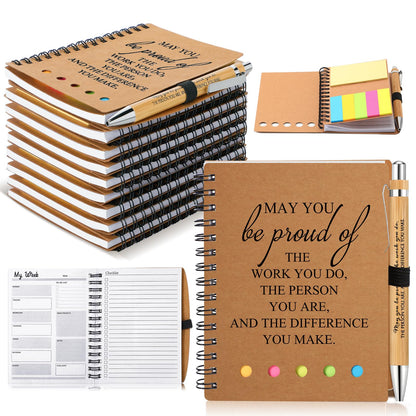 Moinchore 10 Sets Employee Appreciation Gifts Thank You Gifts Inspirational Spiral Notebooks with Sticky Notepad and Bamboo Pen for Team Volunteer Nurse Coworker Teacher Student (May You Be Proud)