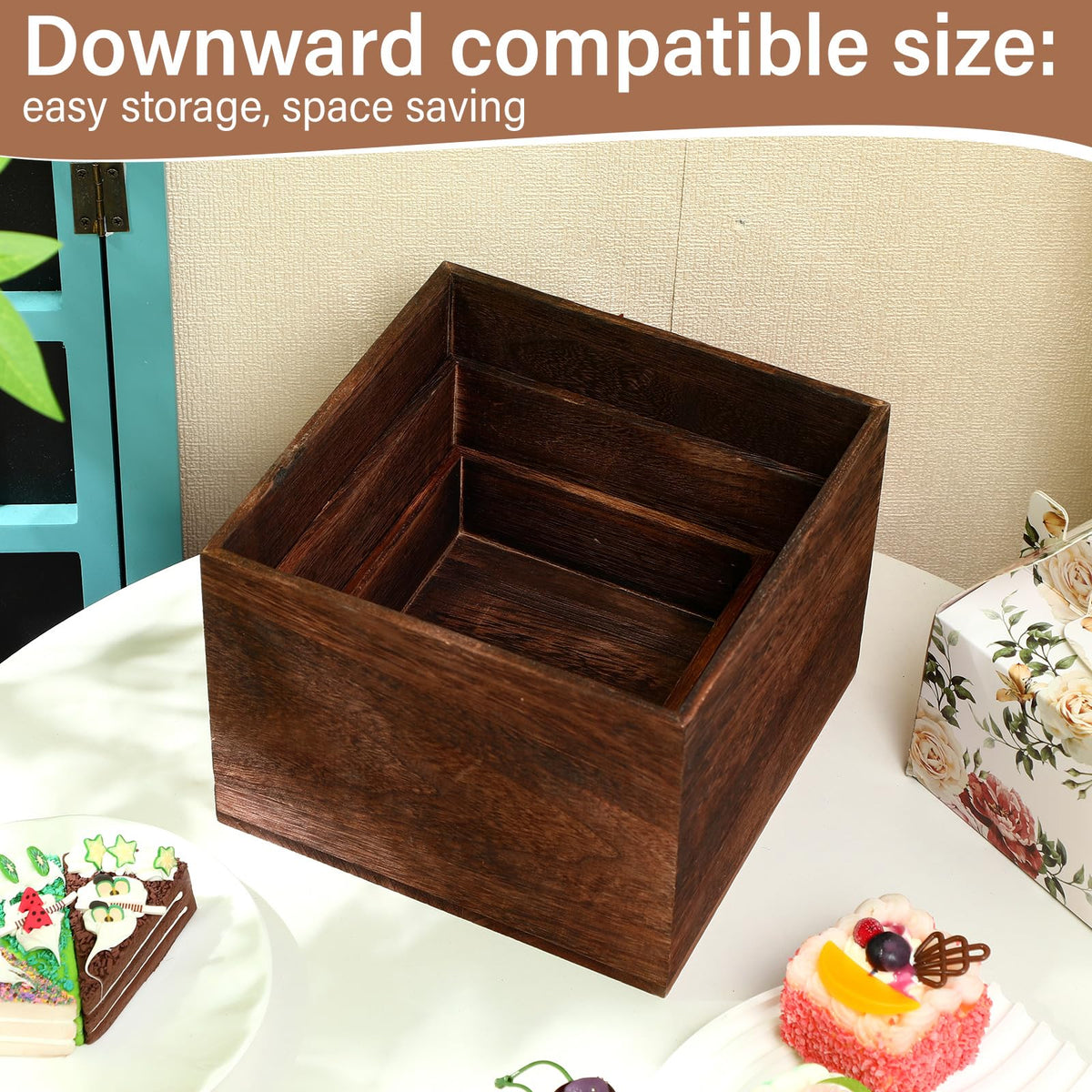Barydat 3 Pcs Wooden Risers Stands Cake Rustic Stackable Square Cupcake Stands Base for Buffet Table Dessert Food Birthday Wedding Party