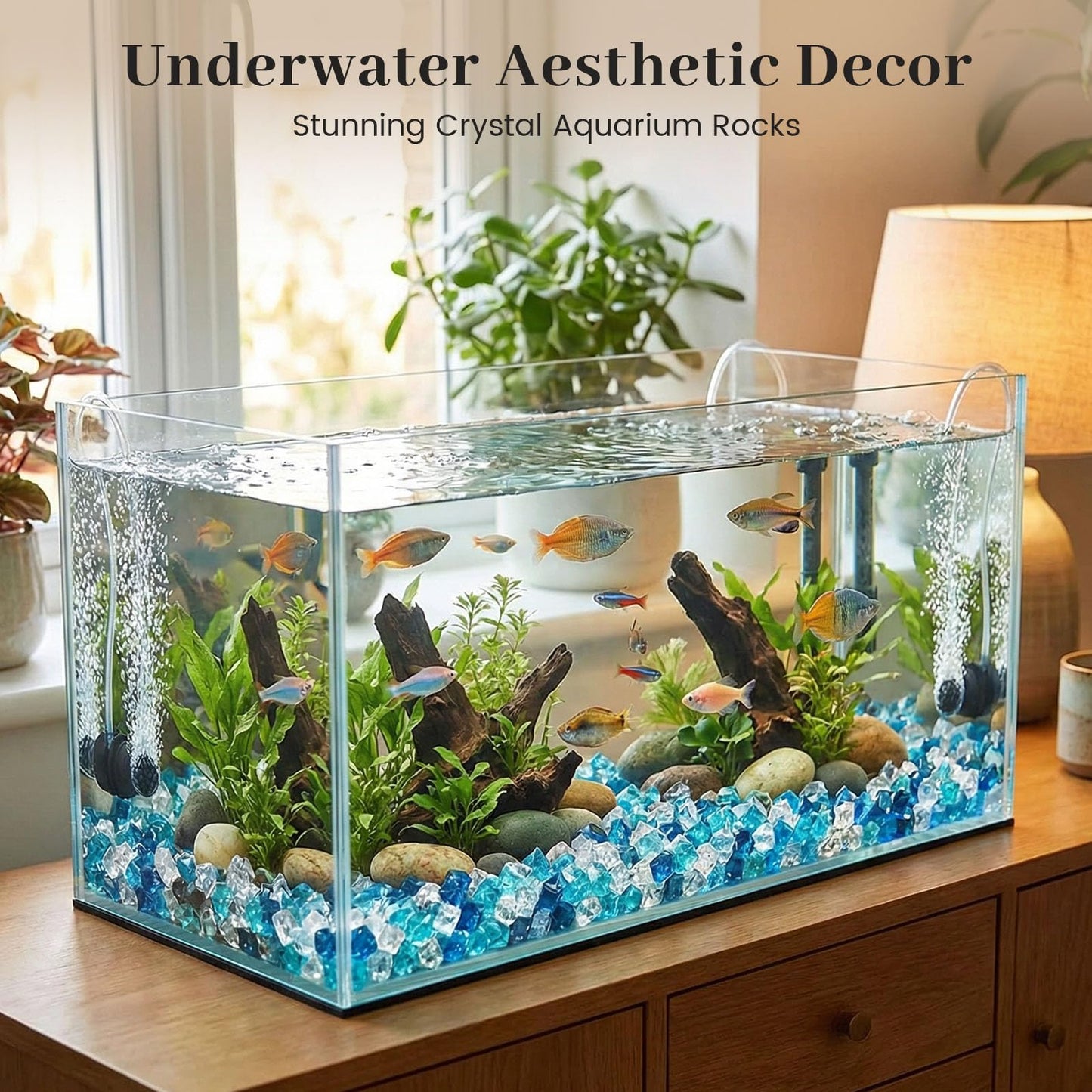 DomeStar 1050PCS 0.4 x 0.6inch Small Mixed Blue Fake Ice Rocks Vase Fillers, Aquarium Gravels Small Stones for Fish Tanks Decorations Home Table Scatter