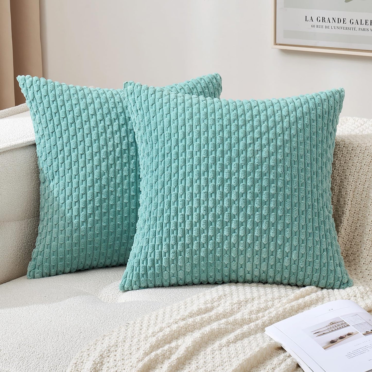 MIULEE Pack of 2 Decorative Throw Pillow Covers 18x18 Inch Soft Boho Striped Textured Corduroy Pillow Covers Modern Farmhouse Home Decor for Couch Bed Sofa Living Room Cream White