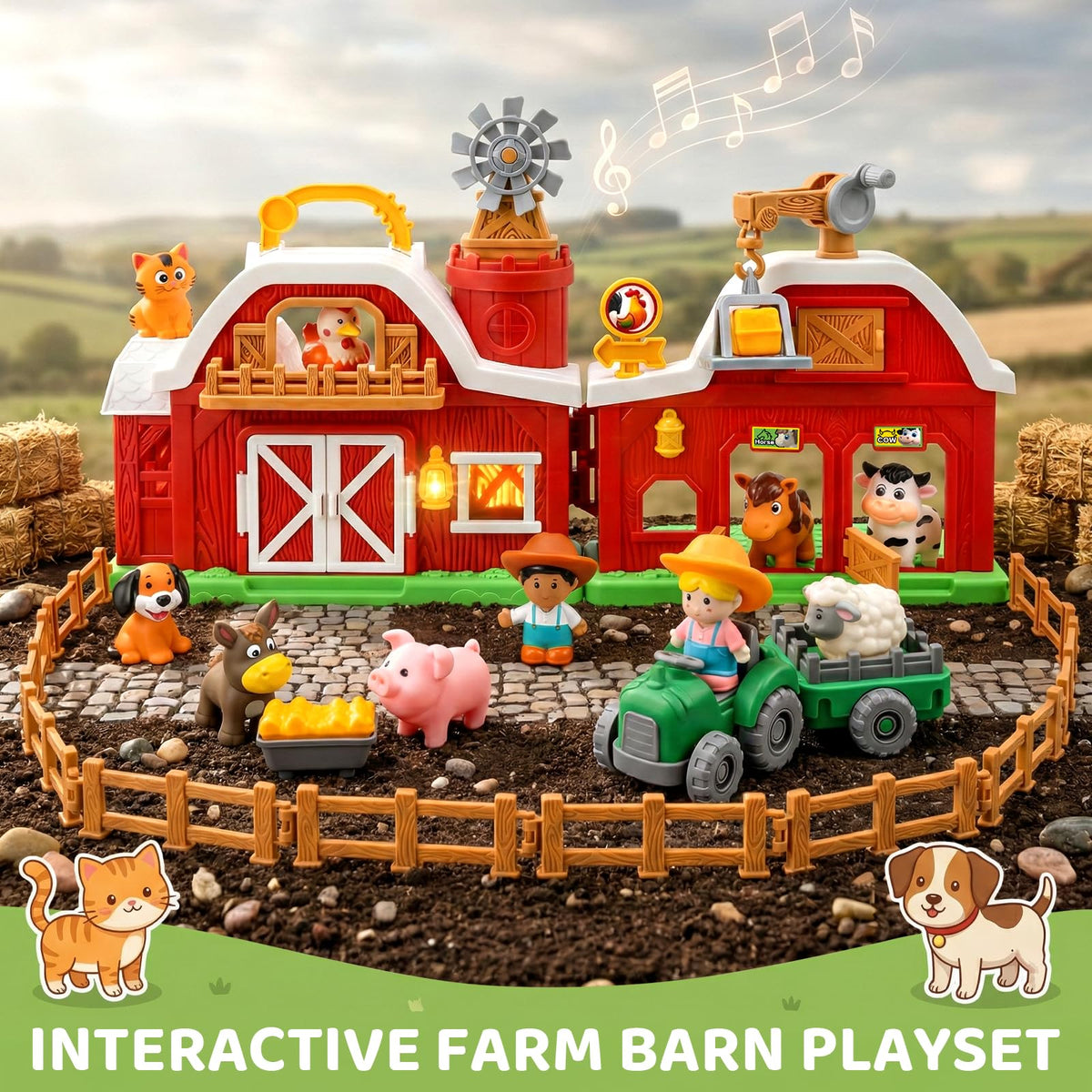30-Piece Upgraded Farm Animal Big Barn Playset Gifts for Toddlers Christmas|Montessori Learning Toys for 18 Months Olds Girls Boys|Pretend Animal with Tractor Birthday Gifts for 2 Years
