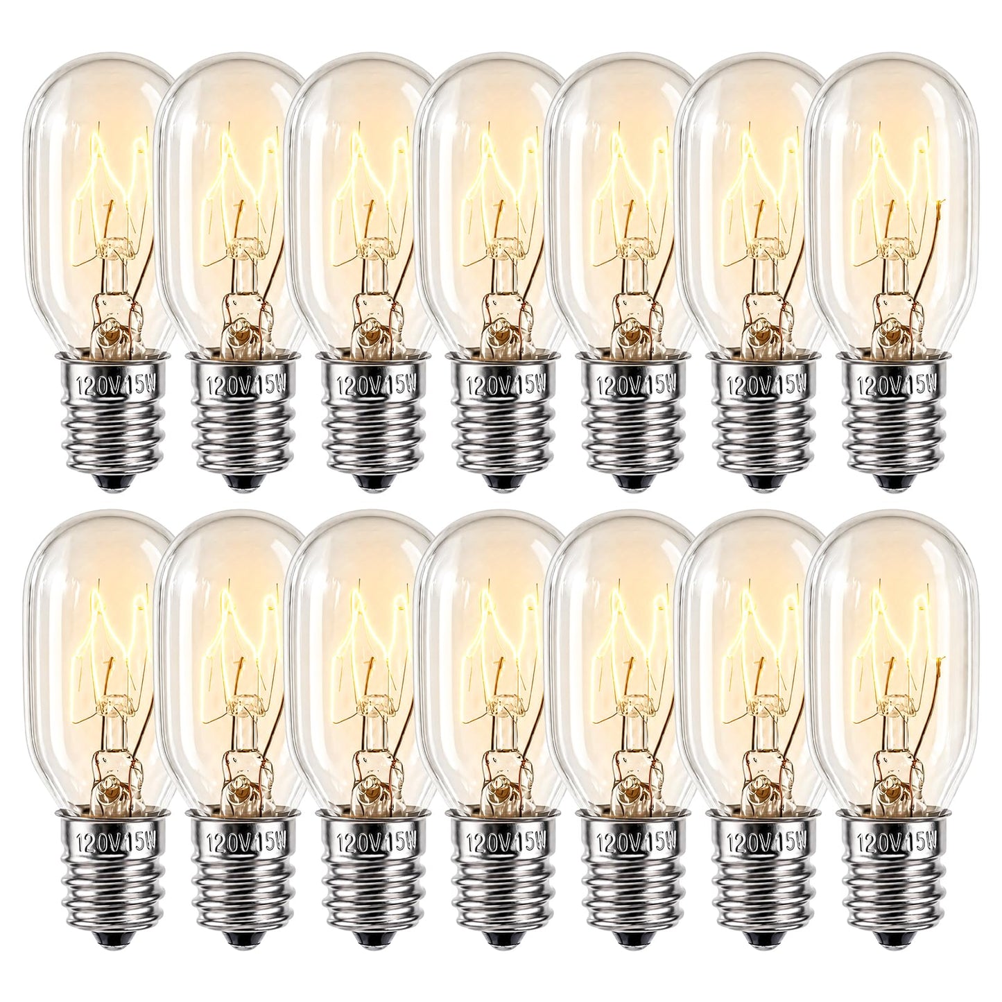 FRIGESWIFT Salt Lamp Bulb 15W, E12 T20 Candelabra Base Bulb for Himalayan Salt Lamps, Wax Warmers, Night Lights & Bathroom Lights, 120V 2700K Clear Glass - Pack of 14