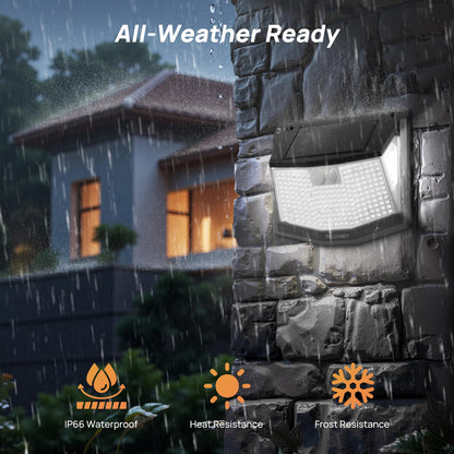 TECKNET Solar Lights Outdoor Garden, 248 LED Motion Sensor Lights, 3 Lighting Modes Outdoor Wall Lights, 300° Wide Angle, IP66 Waterproof, Solar Wall Lights for Yard Garage Garden Fence Door (4 Pack)