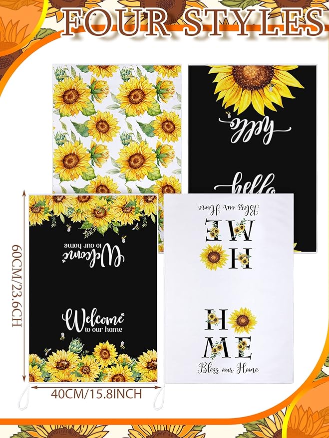 Bencailor 4 Pcs Sunflower Kitchen Towels Welcome to Our Home Hand Dish Towels