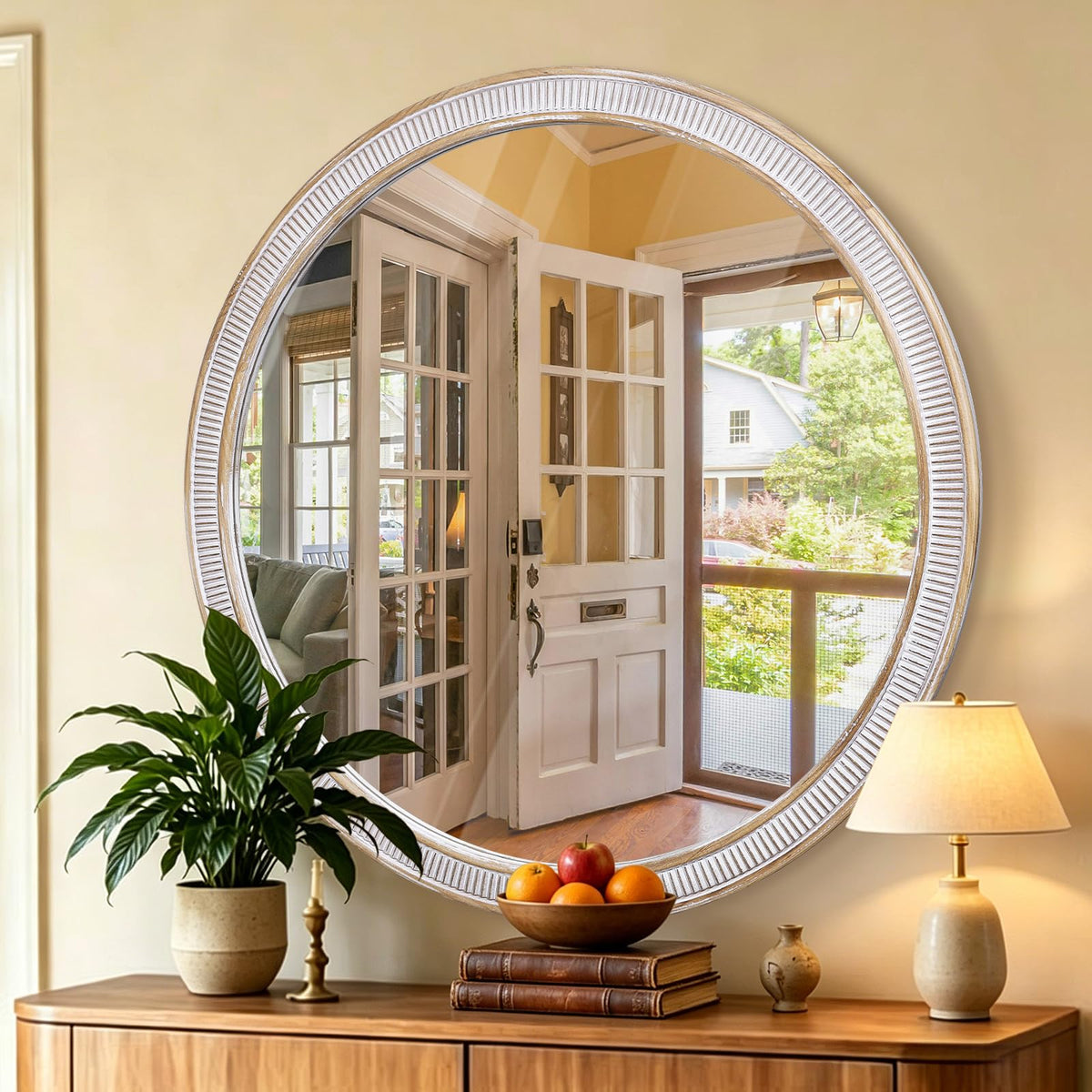 30 Inch Round Mirror, Rustic Farmhouse Circle Mirrors for Wall Decor