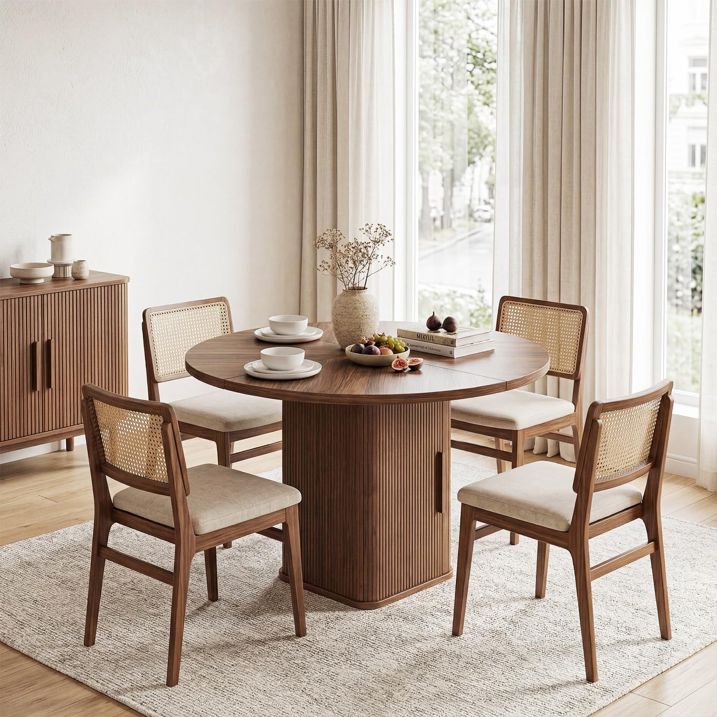 EVLIQIUL Fluted Round Dining Table for 4-6 Person