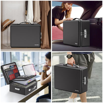 DocSafe 6400°F Fireproof Document Box with Lock,Heat Insulated Fireproof Water Resistant 10 Layers Hard Case Safe Box with Zipper＆Multi Pockets,Protects Personal Items,Documents,Laptop,Passport,Black