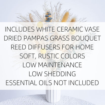 Dried Flowers Reed diffusers kit, Ceramic Vase Included, Reed diffusers for Home,Dried Eucalyptus Arrangements,Dried Grass for Table Room Decor Wedding Party Birthday Decor (WhiteGreen)