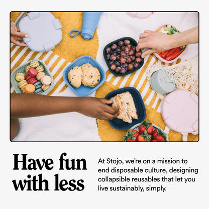 STOJO Collapsible Bowl - Translucent Denim Blue, 36oz - Reusable Silicone Bowl for Hot and Cold Food - Perfect for Travel, Meal Prep, To-Go Lunch, Camping & Hiking - Microwave & Dishwasher Safe