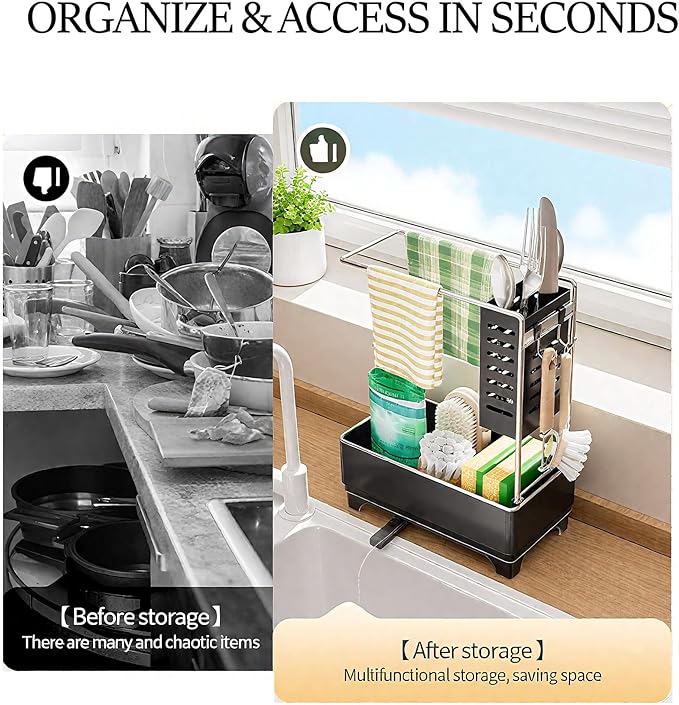 MOUKABAL Sponge Holder for Kitchen Sink, 2-Tier Sink Caddy Organizer
