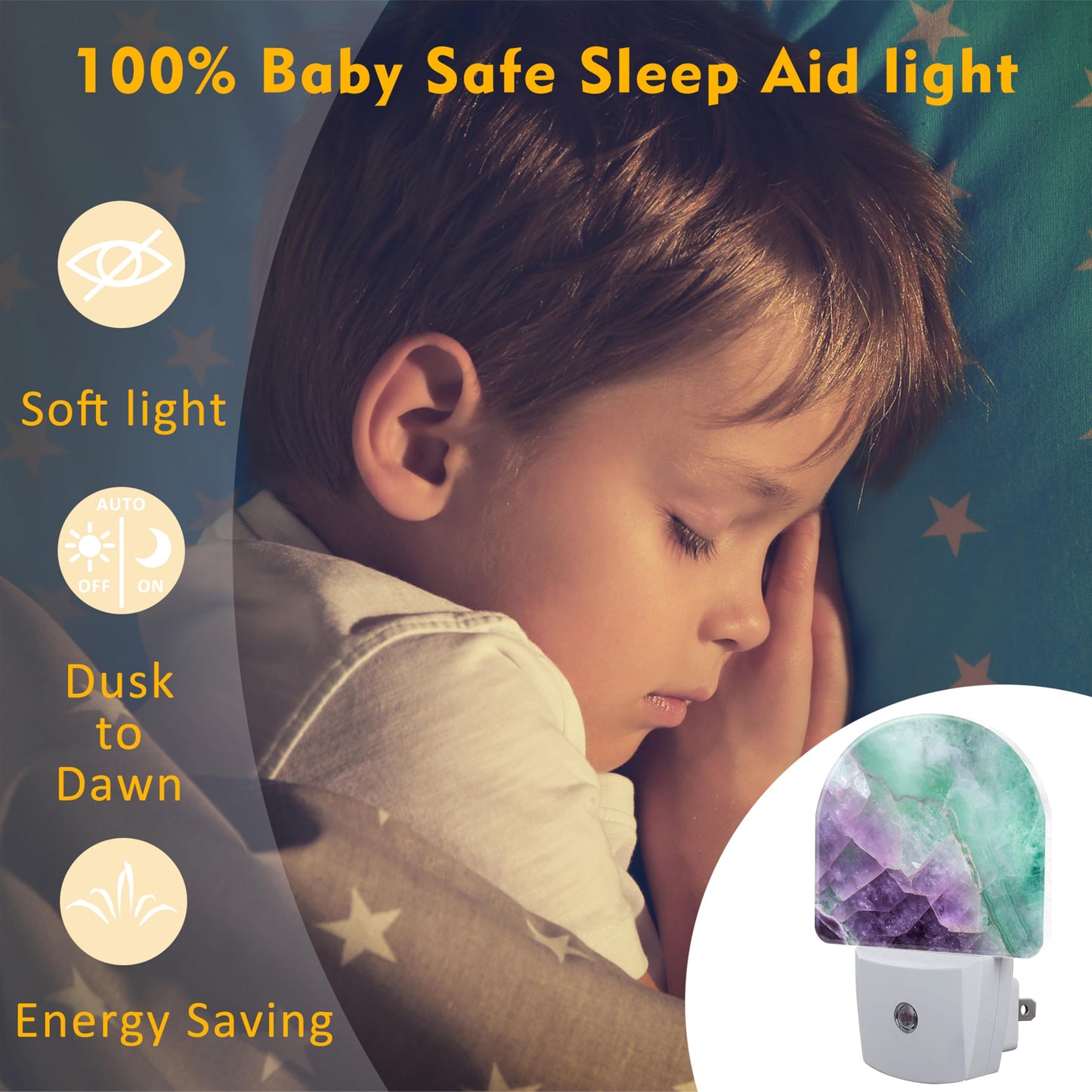 sndheke Purple Green Fluorite Marble Night Light, Luxury Rock Gemstone Dusk to Dawn Night Light Plug in,0.5w Energy Saving Sleep Friendly NightLight for Kids Boys Girls Home Decor