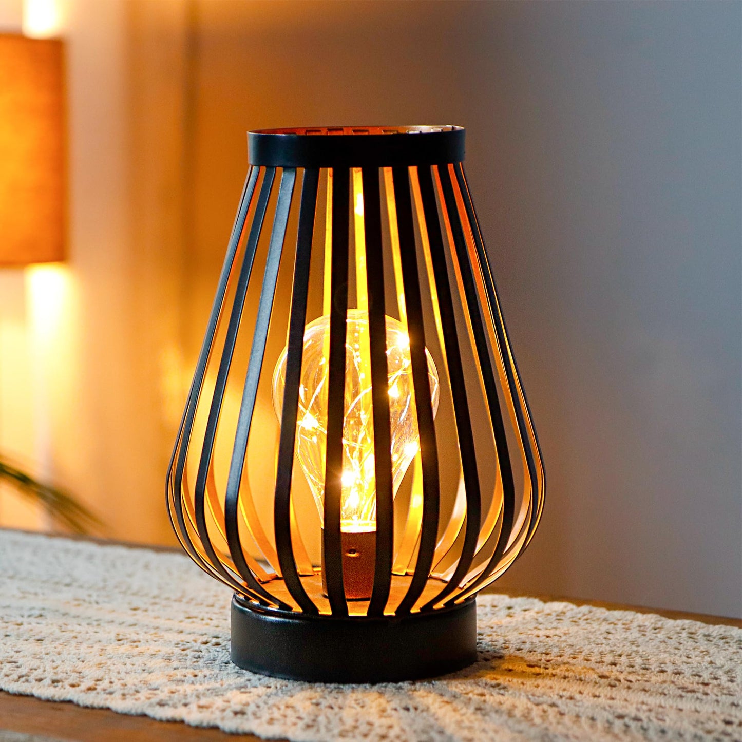JHY DESIGN Metal Cage LED Lantern 8.7''H Battery Powered Cordless Accent Light with LED Edison Style Bulb Great for Weddings Parties Patio Events Indoors Outdoors Christmas Decorations