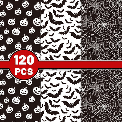 Whaline 120 Sheet Halloween Tissue Paper Black and White Wrap Tissue Paper with Cobweb Bat Pumpkin Pattern Gift Wrapping Paper for Fall Halloween Party Gift Packing DIY Craft, 13.8 x 19.7 Inch