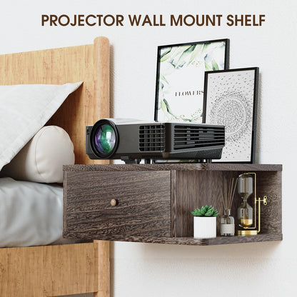 Floating Projector Stand Wall Mount - Modern Media Console Shelf Cabinet with Magnetic Door, 16.7" x 10.9" x 7.8", Open & Hidden Storage for Projector, Router, DVD Player, Cable Box