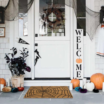 UTOWO Spider-Web Doormat for Halloween Outdoor Entry Decor Synthetic-Coir Frontdoor-Mats Non-Slip Porch/Farm/Garden Acc 17X29in