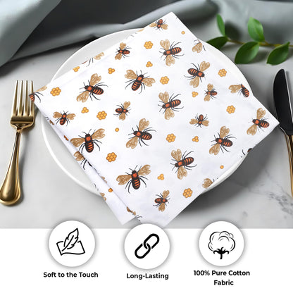 Urban Villa Dinner Napkins Honey Bee Print Cloth Napkins (Set of 12) Oversized 20x20 Inches 100% Cotton Premium Quality Soft Durable with Mitered Corners Reusable Washable Everyday Use Parties Napkins