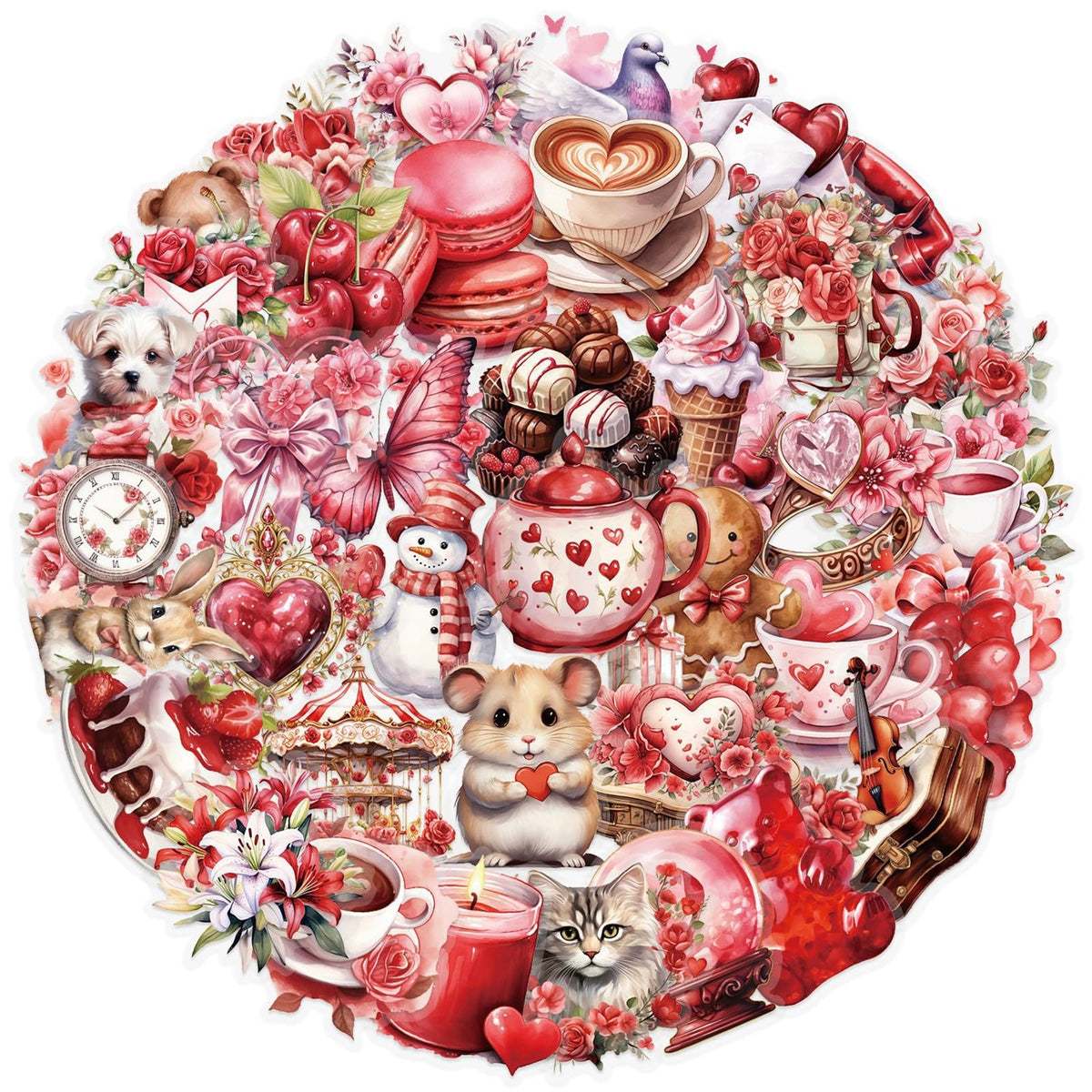 50pcs Transparent Love Stickers,Red Vintage Valentine Sticker Waterproof PET Stickers for Scrapbook Journaling Photo Album Collage Card Heart Romantic Sticker for Teens and Adults (red)