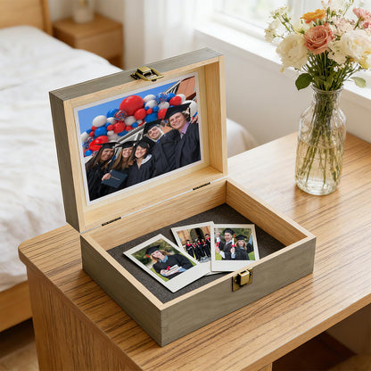 REMEIT Graduation Keepsake Box - Engraved Grad 2026 Wood Memory Box Congrats Grad Gift for Him Her, Perfect for Storing Graduation Memories & Mementos