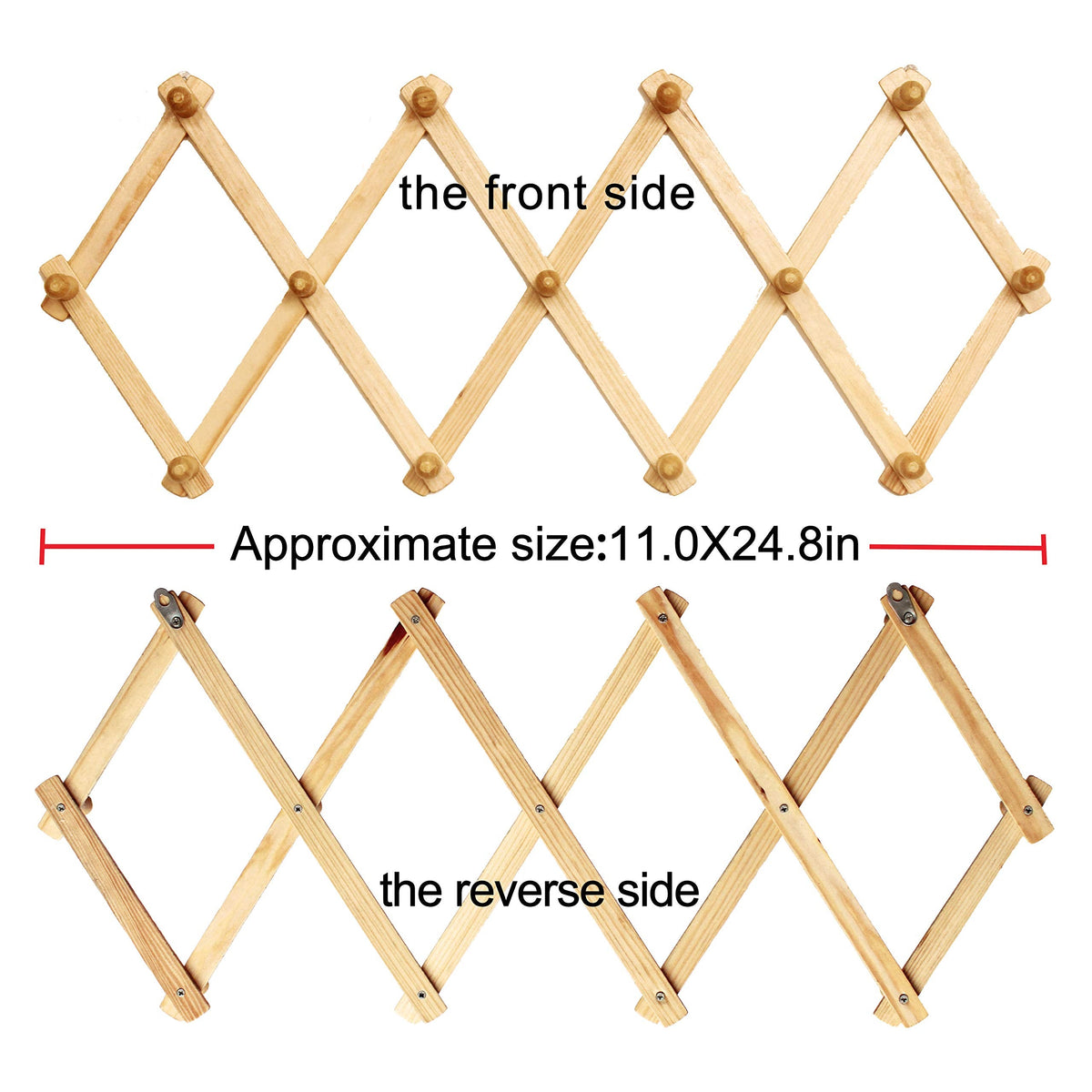 AMAPON Accordion Style Expandable Wall Wooden Coat Rack 13 Hooks (Pegs) Hang Hats Jackets Coffee Mug Purses Necklaces Towels Cap Leash Scarves Data Line Kitchenware