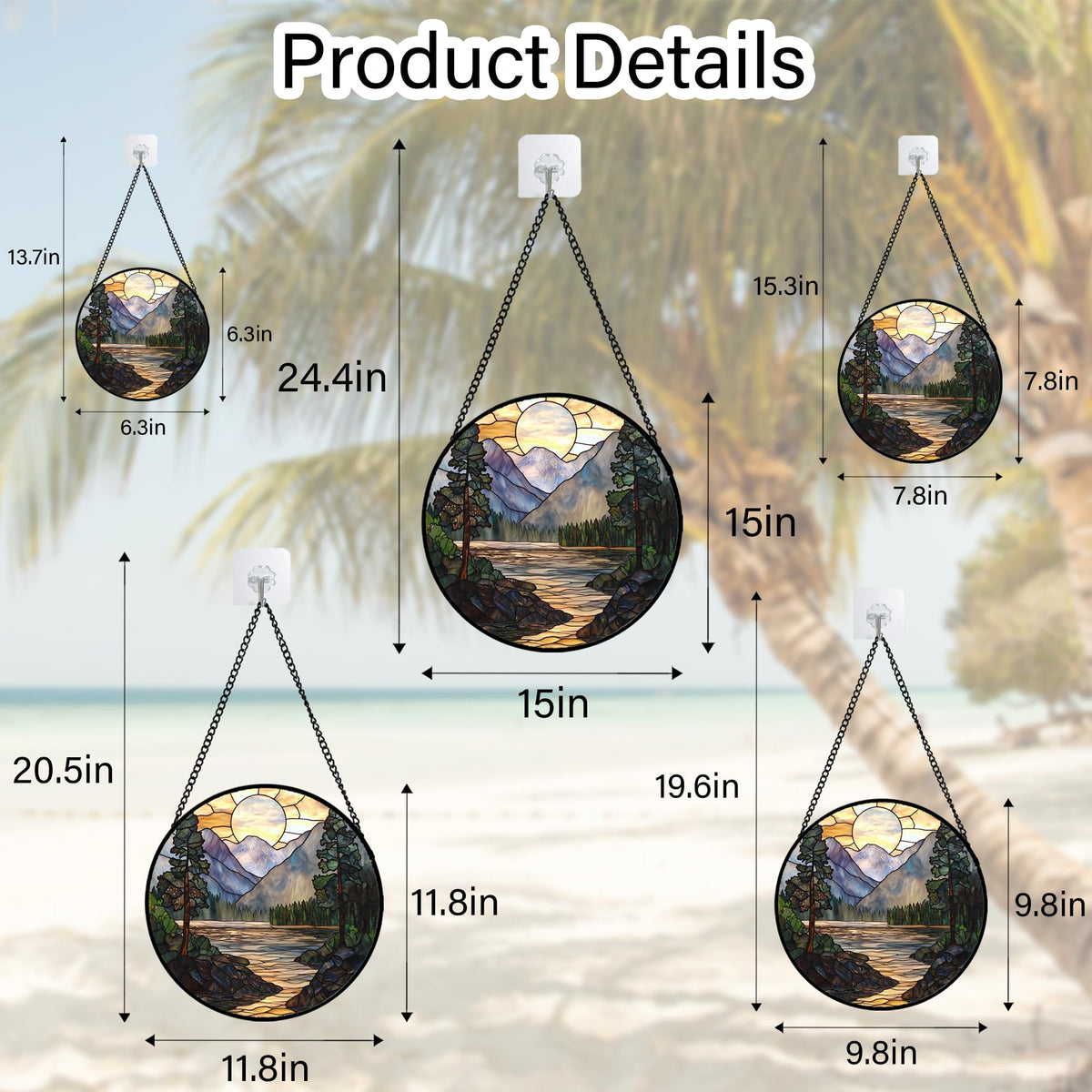 AMDERVEN Stained Glass Window Hanging, Sunset Mountains Lake Tree Sun Catcher for Window Home Decor Landscape Suncatcher Mother's Day Birthday Gifts for Women Men Mom and Nana 6.3 in