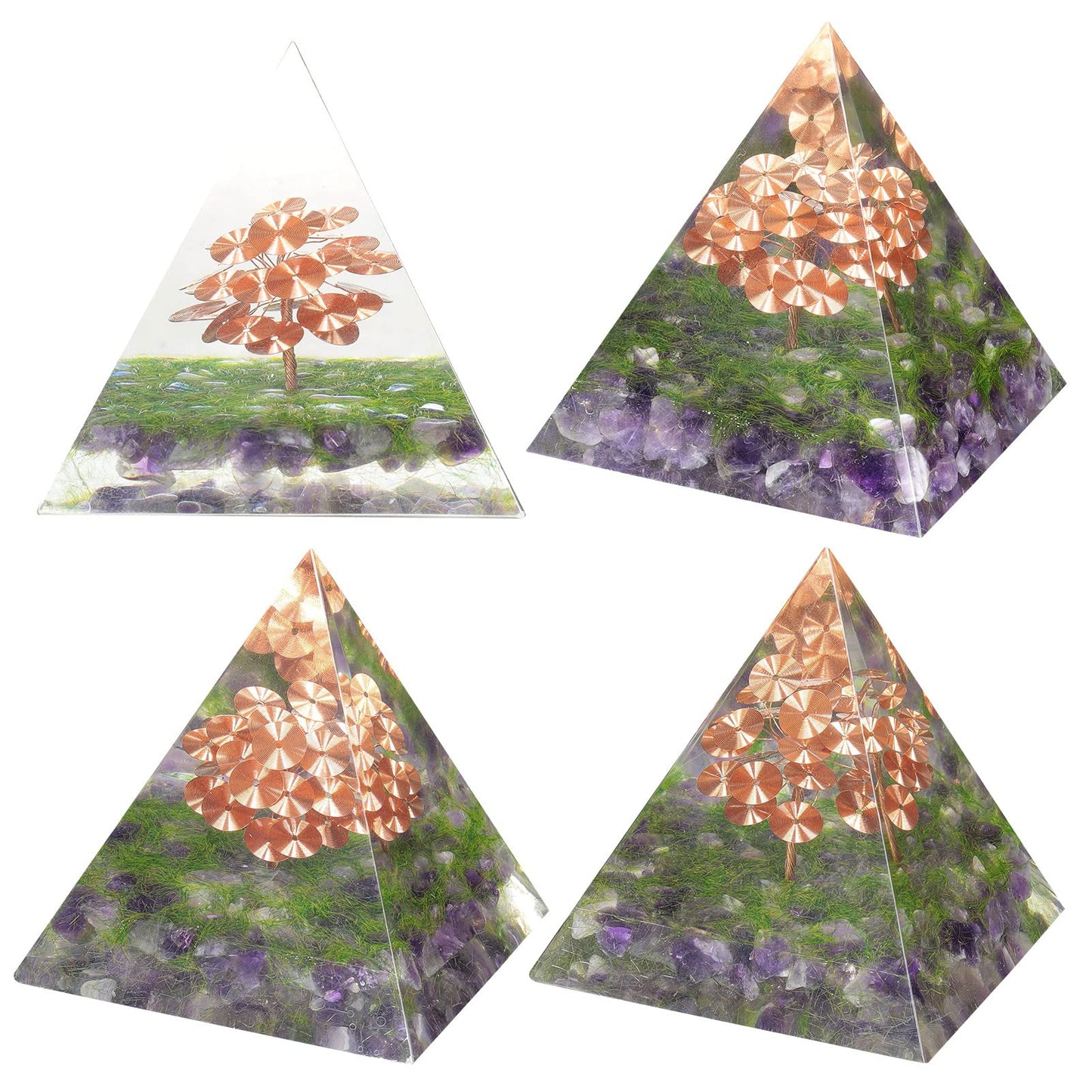 Cheungshing Natural Crystal Tree of Life Orgone Pyramid Stone Reiki Chakra Energy Generator for Meditation Home Office Decor, Amethyst