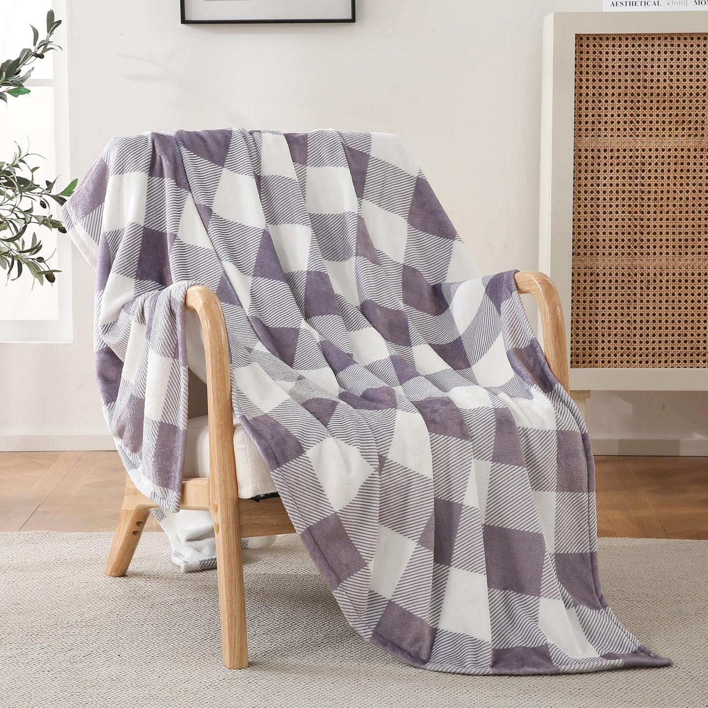 PU MEI Throw Blanket, Brushed Fleece Blanket Bedding Throw, Soft & Cozy Home Decor for Bed or Couch (Gray Check, 60"*80")