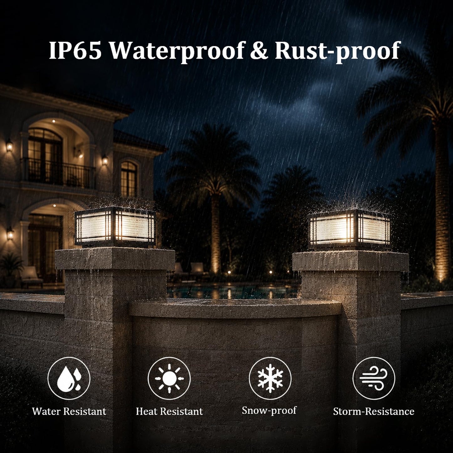 SLAWA Outdoor Post Caps Lights Modern Square Fence Pillar Lamps Waterproof Lawn Column Cap Lamp Courtyard Stainless Steel Housing Light Deck Post Light Fixture with Pier Mount Yard Pedestal Light