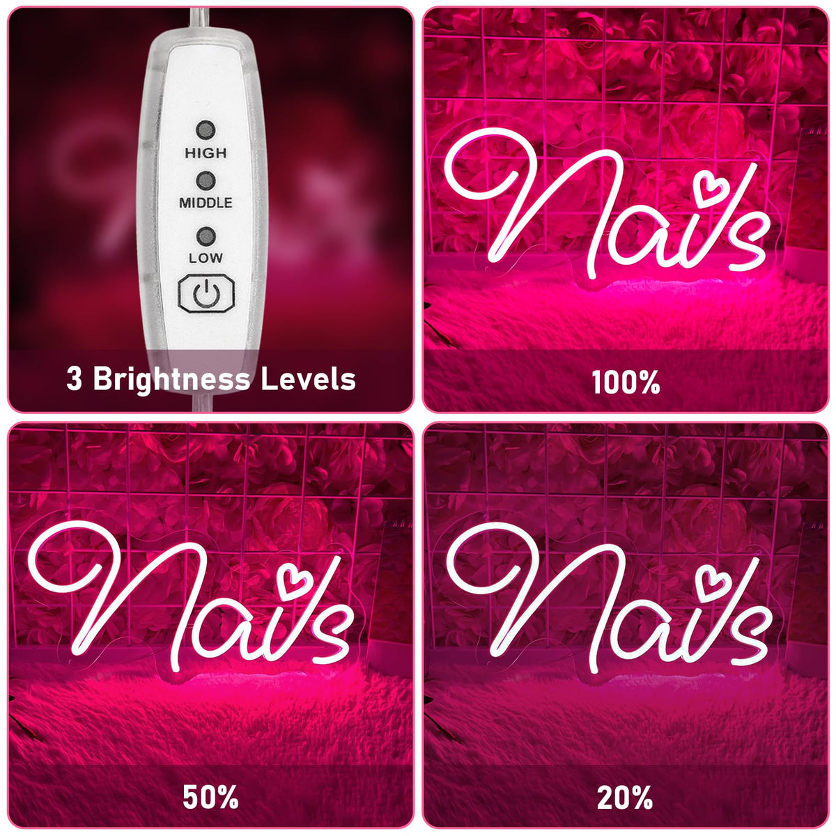 Brochao Nails Neon Sign Nail LED Sign Light Up Sign for Nial Room Wall Decar for Beauty Room Nail Salon Business Store Home Party Decoration Gift for Teen Girls