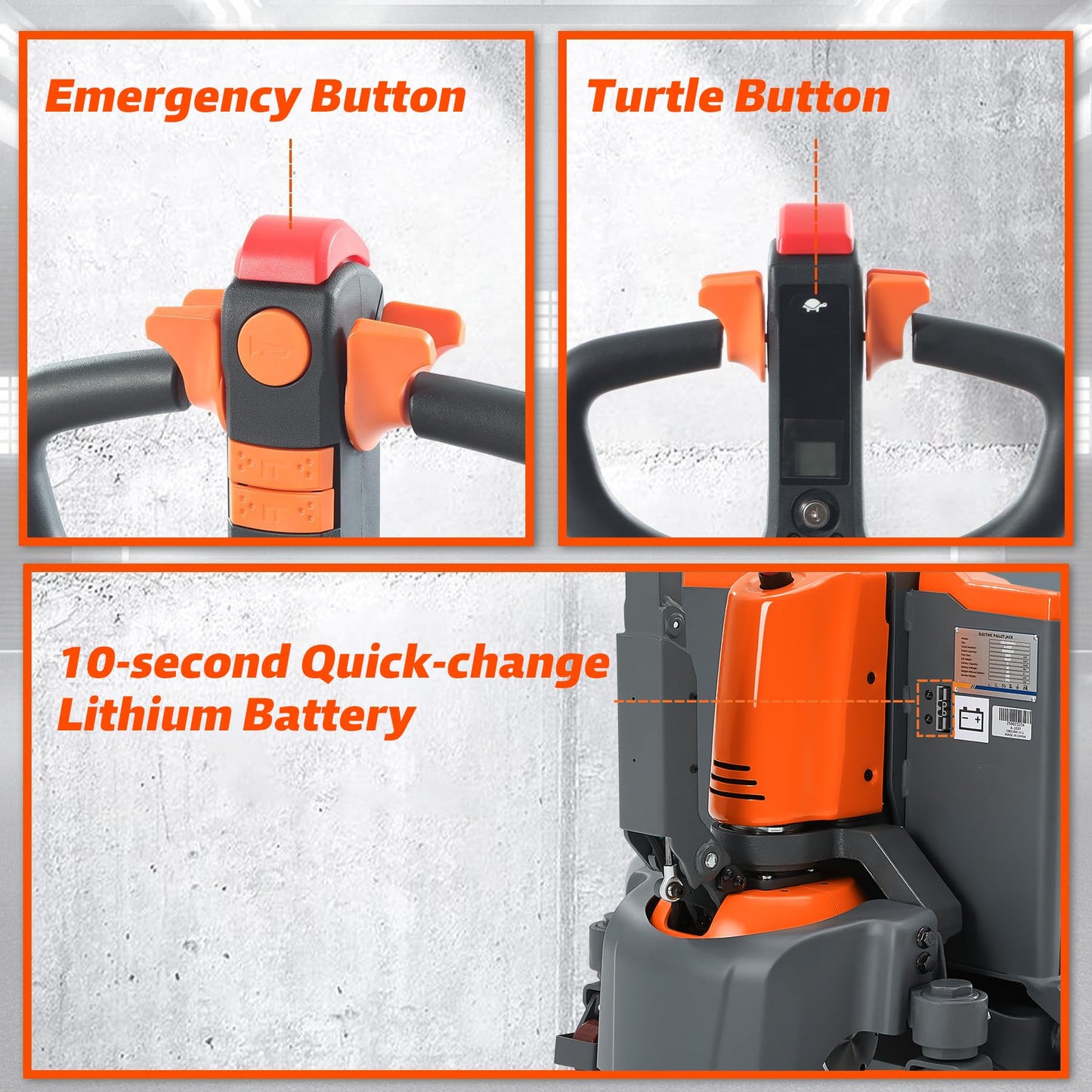 Tory Carrier Full Electric Power Pallet Jack Truck 3300lb Cap. 48" x 27" Fork Size, Lithium Battery Motorized Trucks Lift for Material Handling