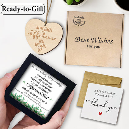 Thank You Appreciation Gift Set with Inspirational Quote Sign, Wooden Heart Ornament & Card – Meaningful Recognition Gift Doctor, Coworkers, Employees, Teachers – Desk or Wall Decor HF483