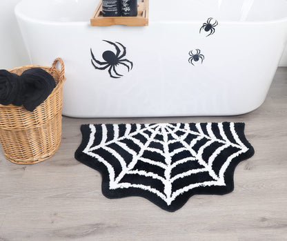 Spider Web Bath Mat - Halloween Rug Bathroom Decor Gothic Home Decor Witchy Horror Goth Room Rugs Gothic Bedroom Kitchen Whimsigoth Oddities and Curiosities Spooky Gifts Scary Decorations Spider Webs