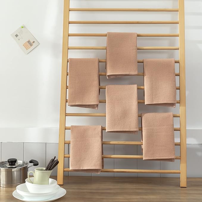 QUILTINA Dish Towels Set, 100% Cotton Waffle Weave Kitchen Towels 6 Pack