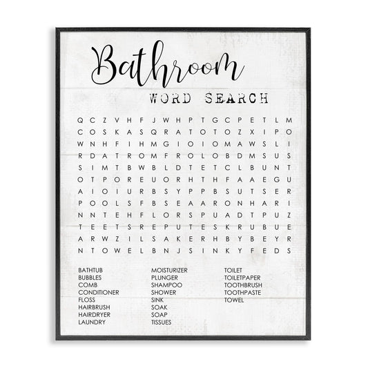Stupell Industries Bathroom Search Fun Family Word, Design by Daphne Polselli Wall Art, 11 x 14, Black