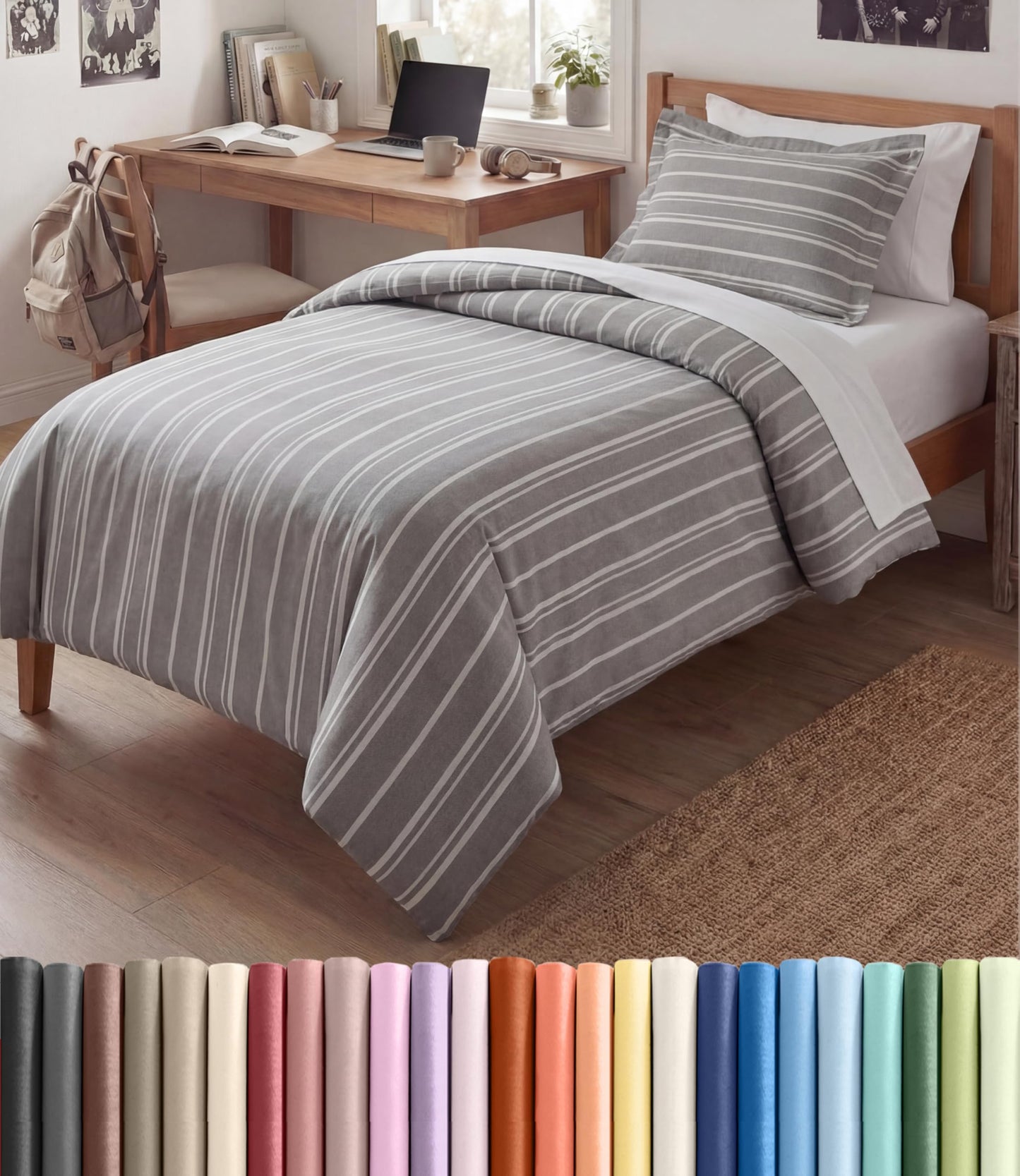 Duvet Cover Queen Size Set - Extra Soft Queen Duvet Cover 90" x 90" with 2 Pillow Shams for Women, Men, Kids & Teens - Hotel Luxury w/Zipper Closures & Ties - Comfy, Cozy & Breathable (Beige Stripes)