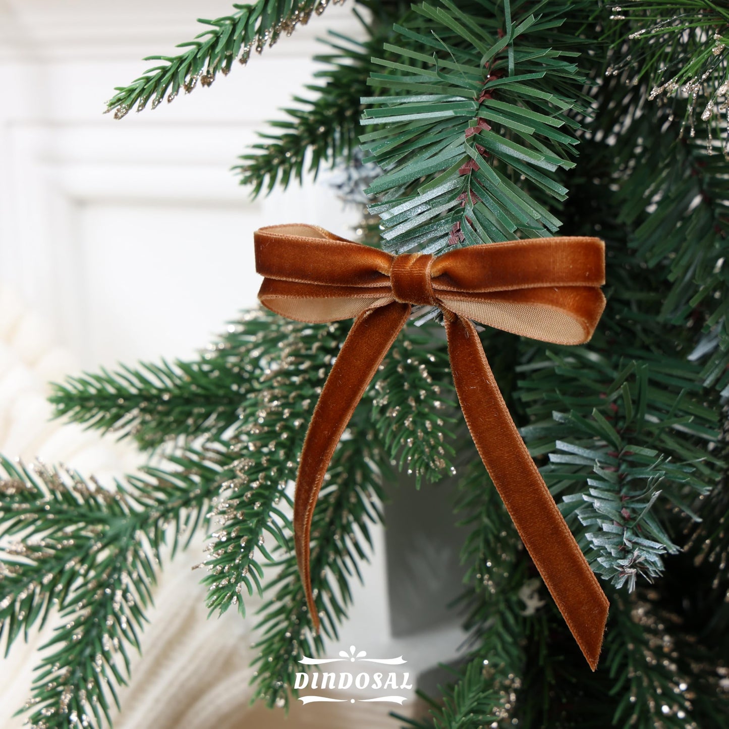 DINDOSAL Brown Velvet Ribbon 3/8 Inch Single Face Dark Brown Thin Velvet Ribbon for Gift Wrapping, Christmas Decorations, Hair Bows, Spring, Handmade Cafts, Home Decor - 25 Yards