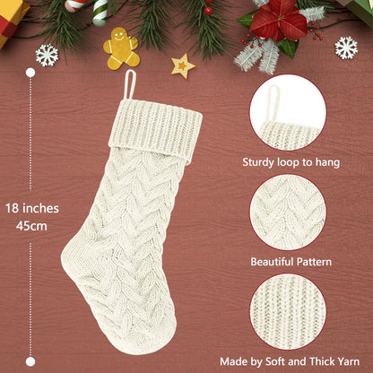 Kunyida Pack 4,18" Unique Ivory White Knit Christmas Stockings Style3