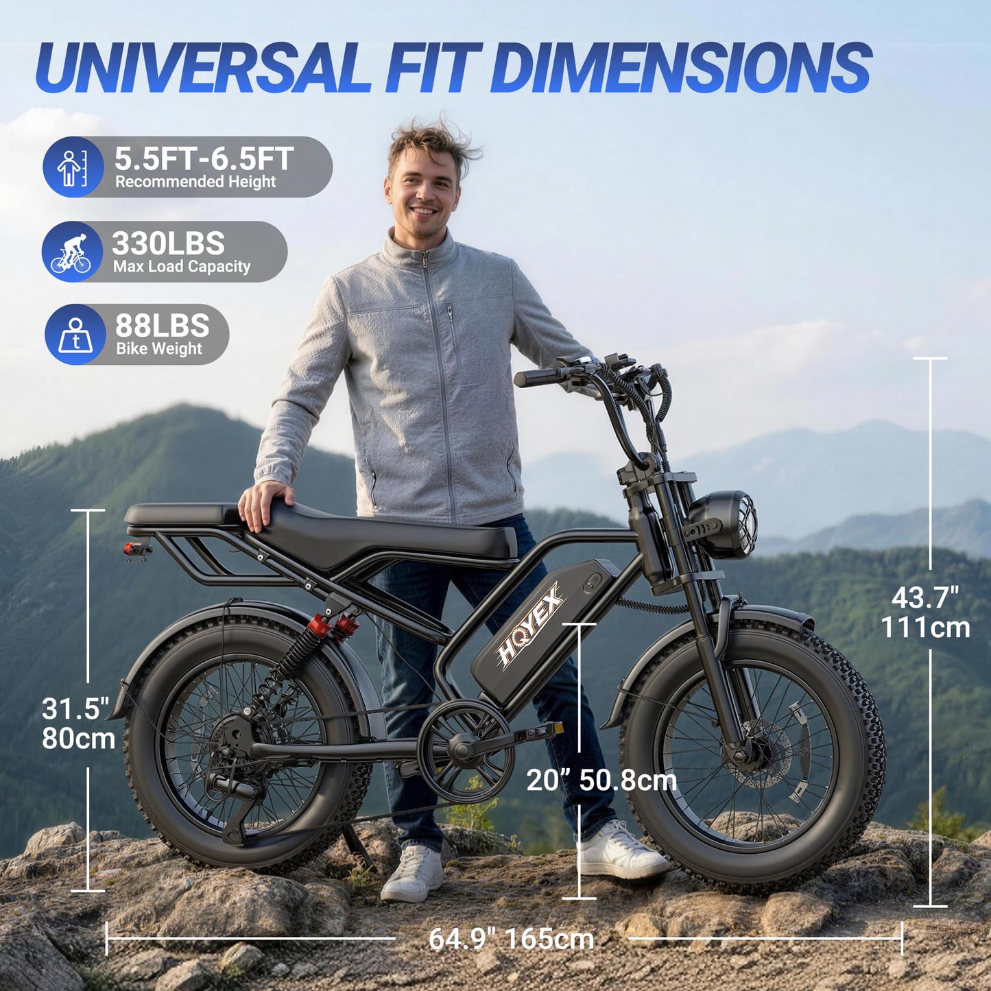 HQYEX Electric Bike for Adults, 1500W Brushless Motor Ebike, 20" Fat Tire Electric Bicycles, 48V 20Ah Battery, 31MPH Top Speed with Dual Suspension E Bikes (Black2)
