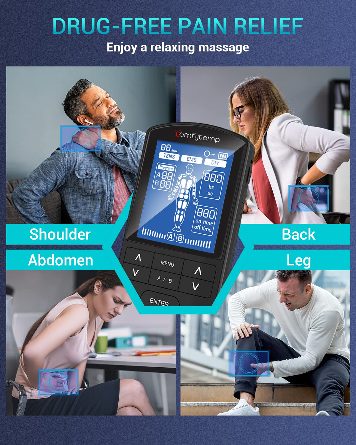 Comfytemp TENS Unit Muscle Stimulator for Pain Relief Therapy, FSA HSA Eligible TENS Machine with 24 Modes and DIY, Dual Channel EMS Unit, Pulse Muscle Massager for Back, Shoulder, Sciatica, Knee