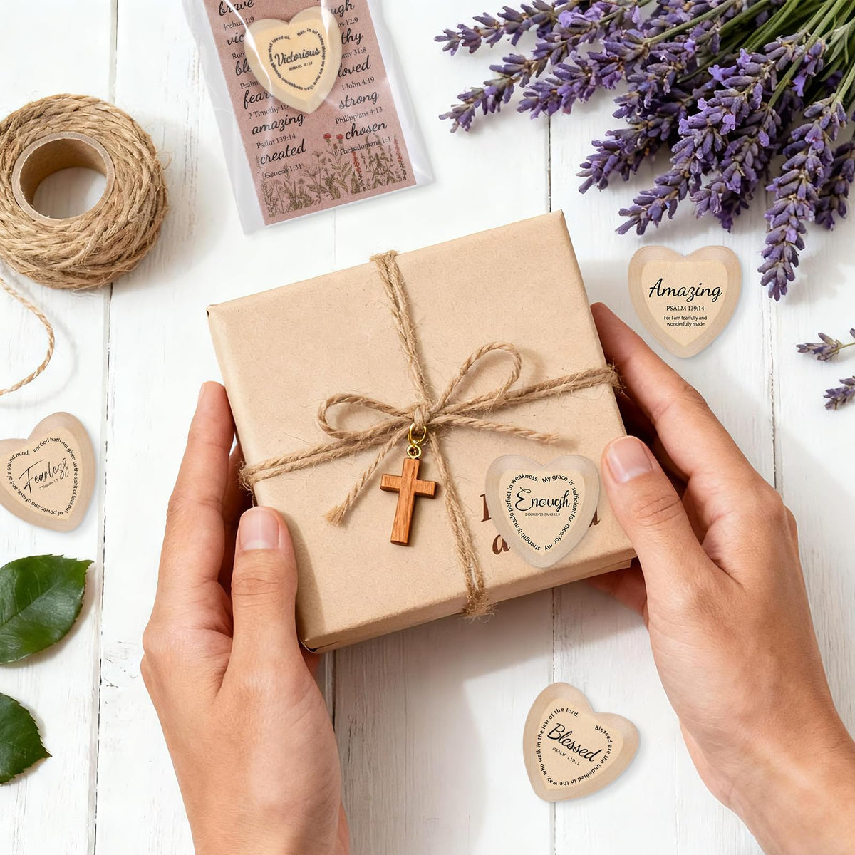 60 Set God Says You Are Inspirational Christian Gifts for Women Bulk, Religious Gifts Bulk Wooden Pocket Heart Token with Holy Encouragement Cards Prayer for Church Sunday School Women Coworker