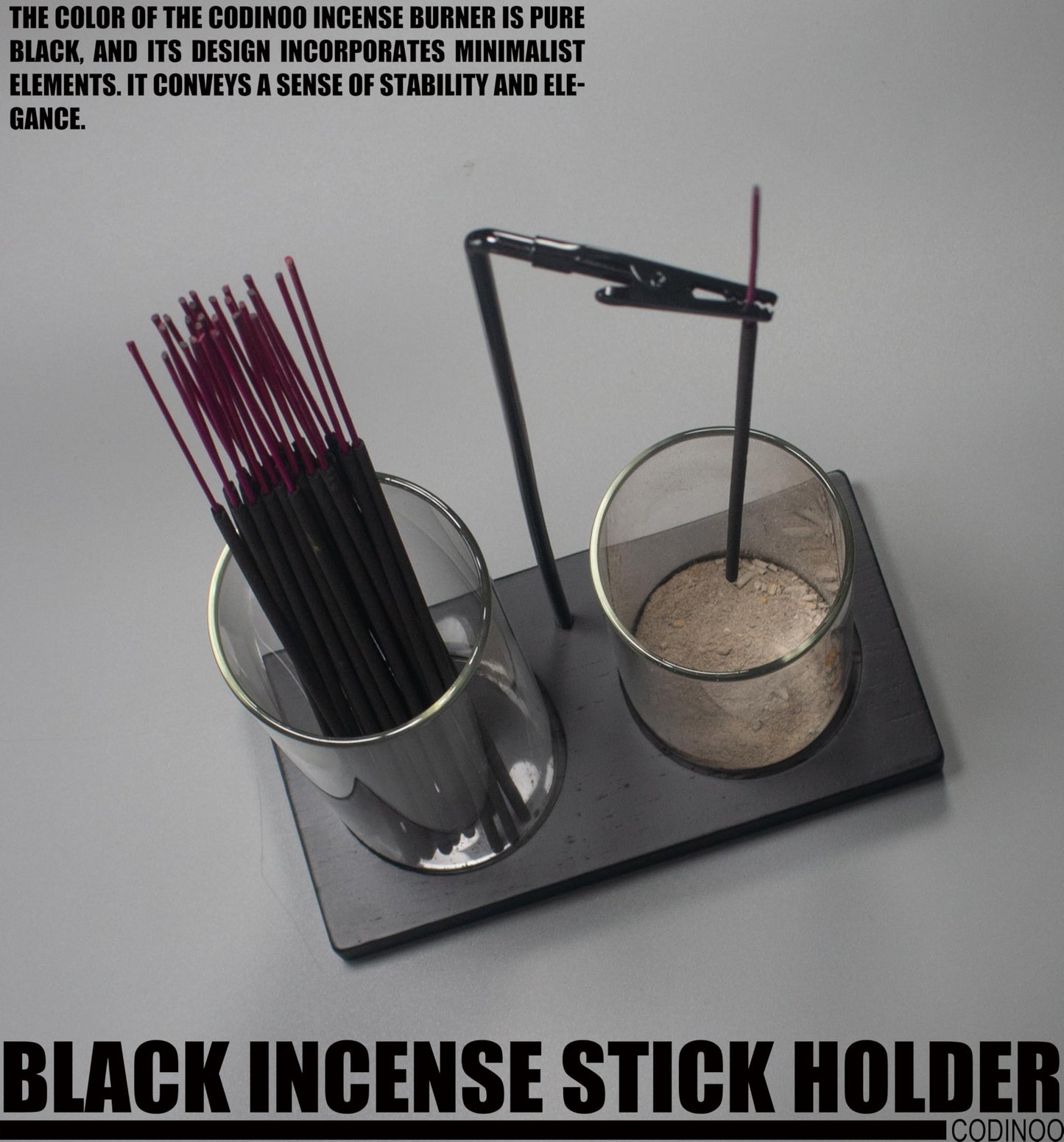 2 in 1 Incense Holder for Sticks Incense Burner Holder with Storage,Glass Upside Down Incense Holder for Sticks with Glass Ash Catcher for Meditation Yoga Spa Room Home Decor[Black]