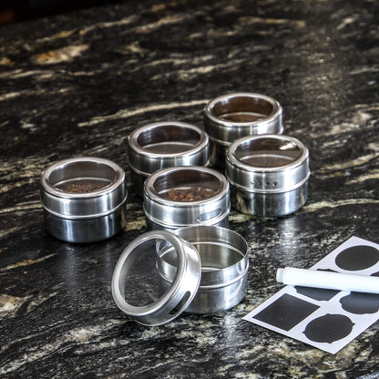Spice Jars 12 Pack Magnetic Spice Tins Stainless Steel Transparent Top | Labels Included | Magnetic Storage Containers | Magnetic Condiment Tins | M&W
