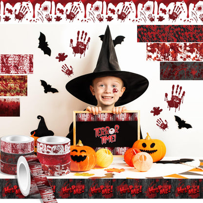 GLKTOPO 12 Rolls Halloween Washi Tape Bloody Pattern Spooky Bloodstain Skull Masking Tapes for Theme Scrapbook Journal DIY Decorative Craft Gift Wrapping - 12 Style - 16.4Ft